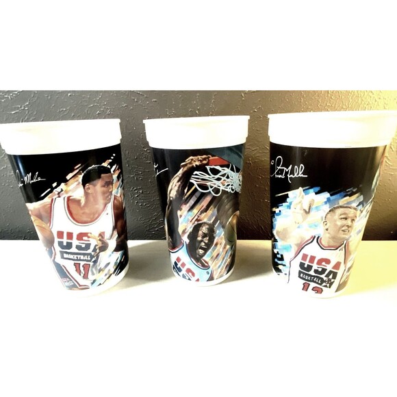 1992 McDonald's Dream Team USA Michael Jordan Karl Malone Chris Mullin Cups - Picture 1 of 6